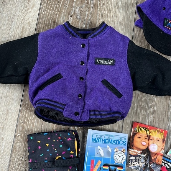 American Girl of Today Purple Varsity Jacket, Filled Backpack and Cap - Picture 2 of 13
